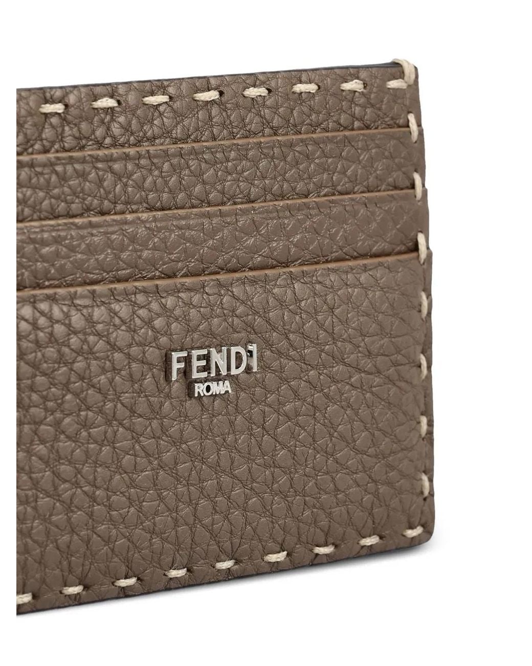 Fendi Brown Selleria Hammered Leather Cardholder for men