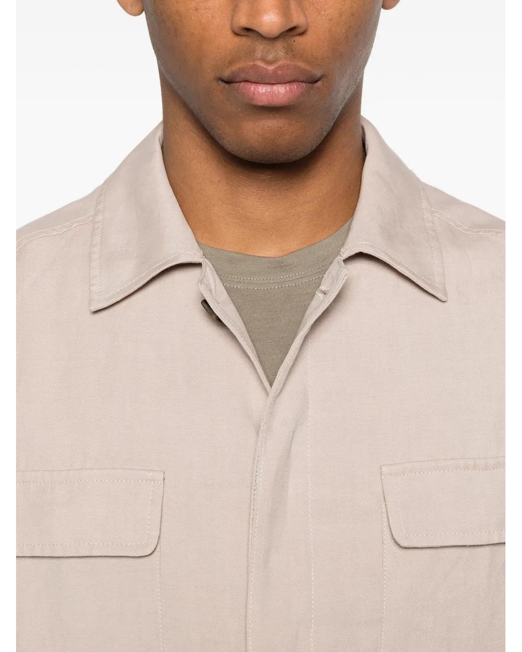 Eleventy Natural Polo-Collar Shirt Jacket for men