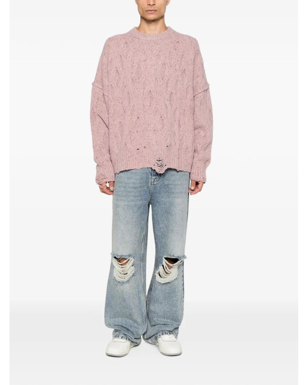 Represent Pink Pull Torsadé Effet Déchiré for men