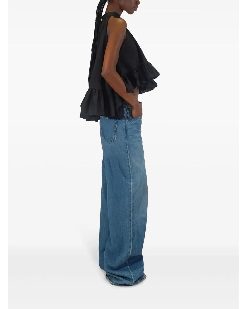 Azeeza Black Plath Ruffled Poplin Top