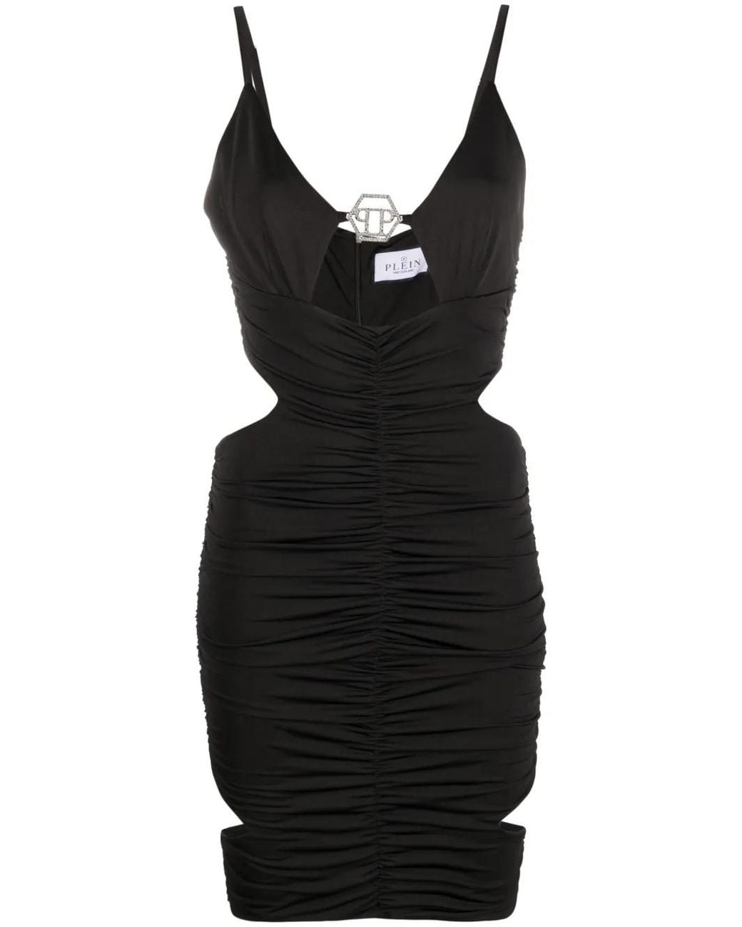 Philipp Plein Black Cut-Out Ruched Minidress