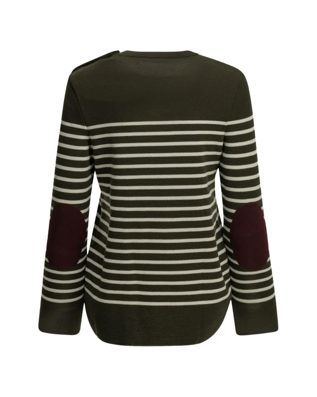 Saint James Green Striped Elbow-Patch Sweater