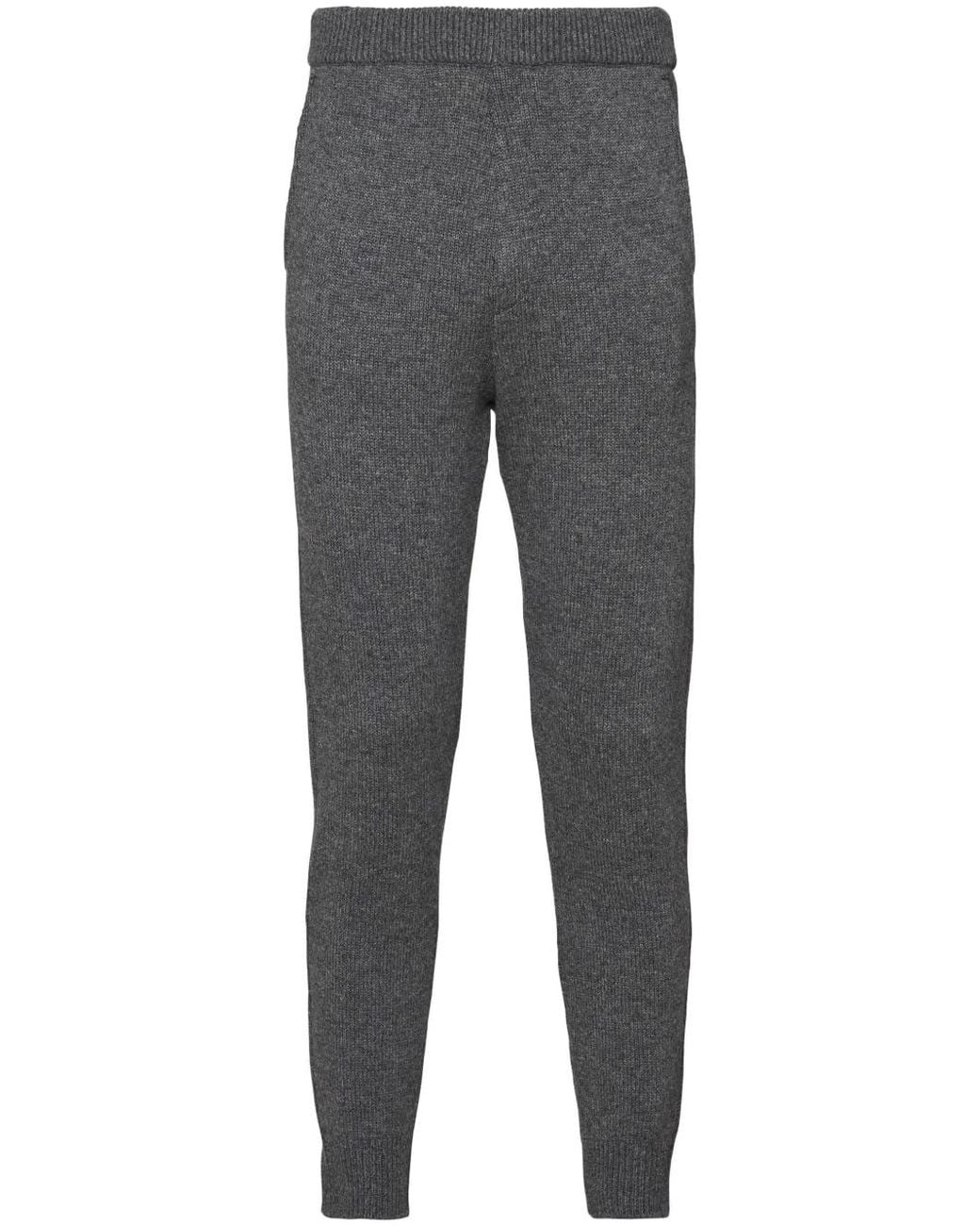 Prada Gray Logo-Embroidered Cashmere Trousers for men