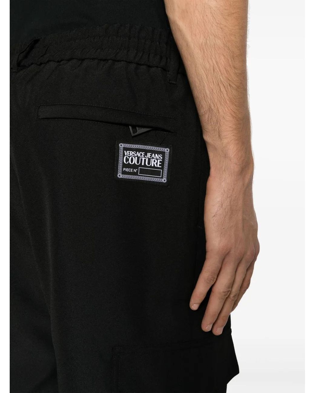 Versace Jeans Couture Black Logo-Patch Cargo Trousers for men