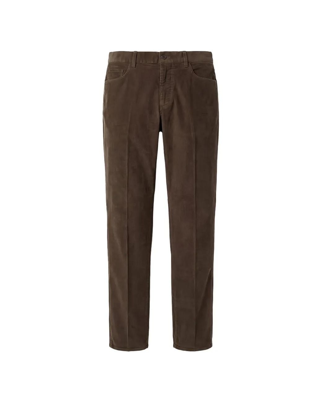 Incotex Brown Corduroy Straight-Leg Trousers for men