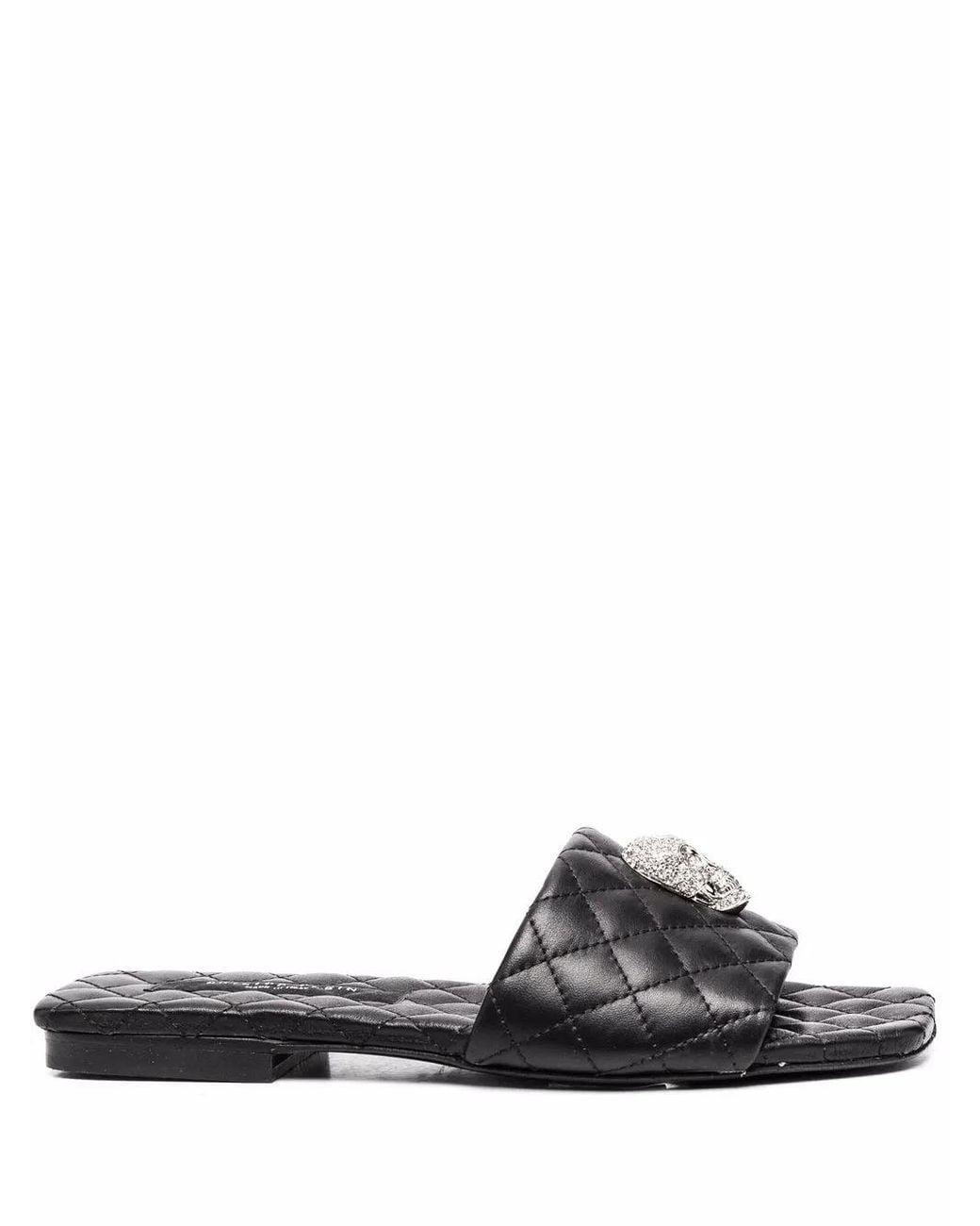 Philipp Plein Black Crystal-Skull Flat Sandals