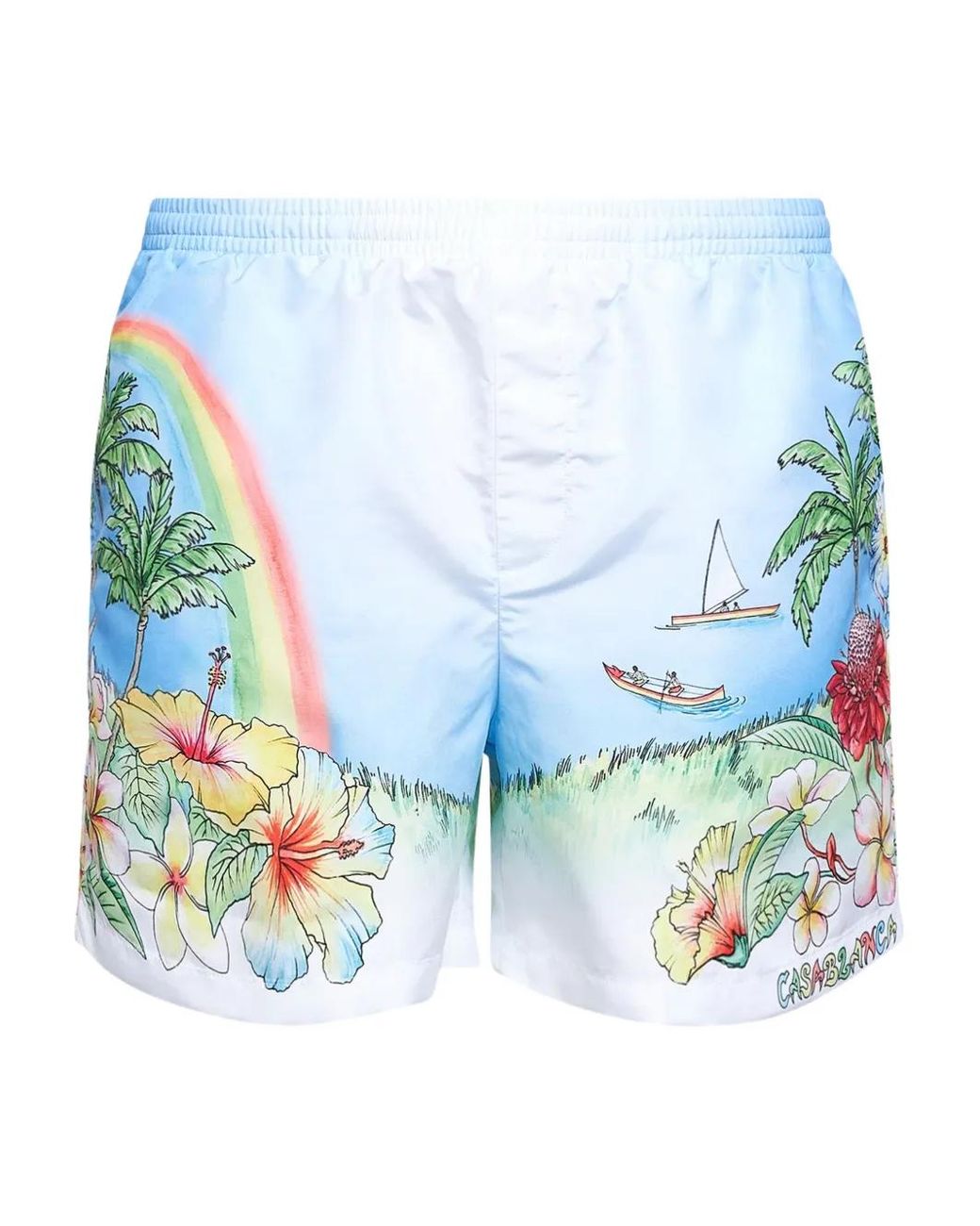 Casablanca Blue Aloha-Print Swim Shorts for men