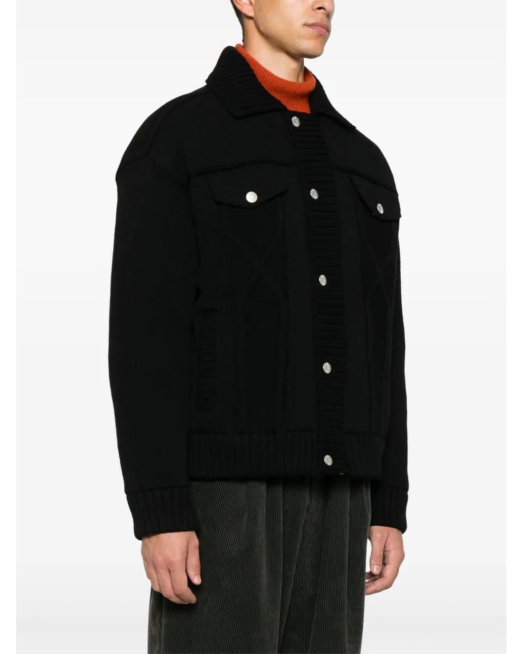 KENZO Black Knitted Down Jacket for men