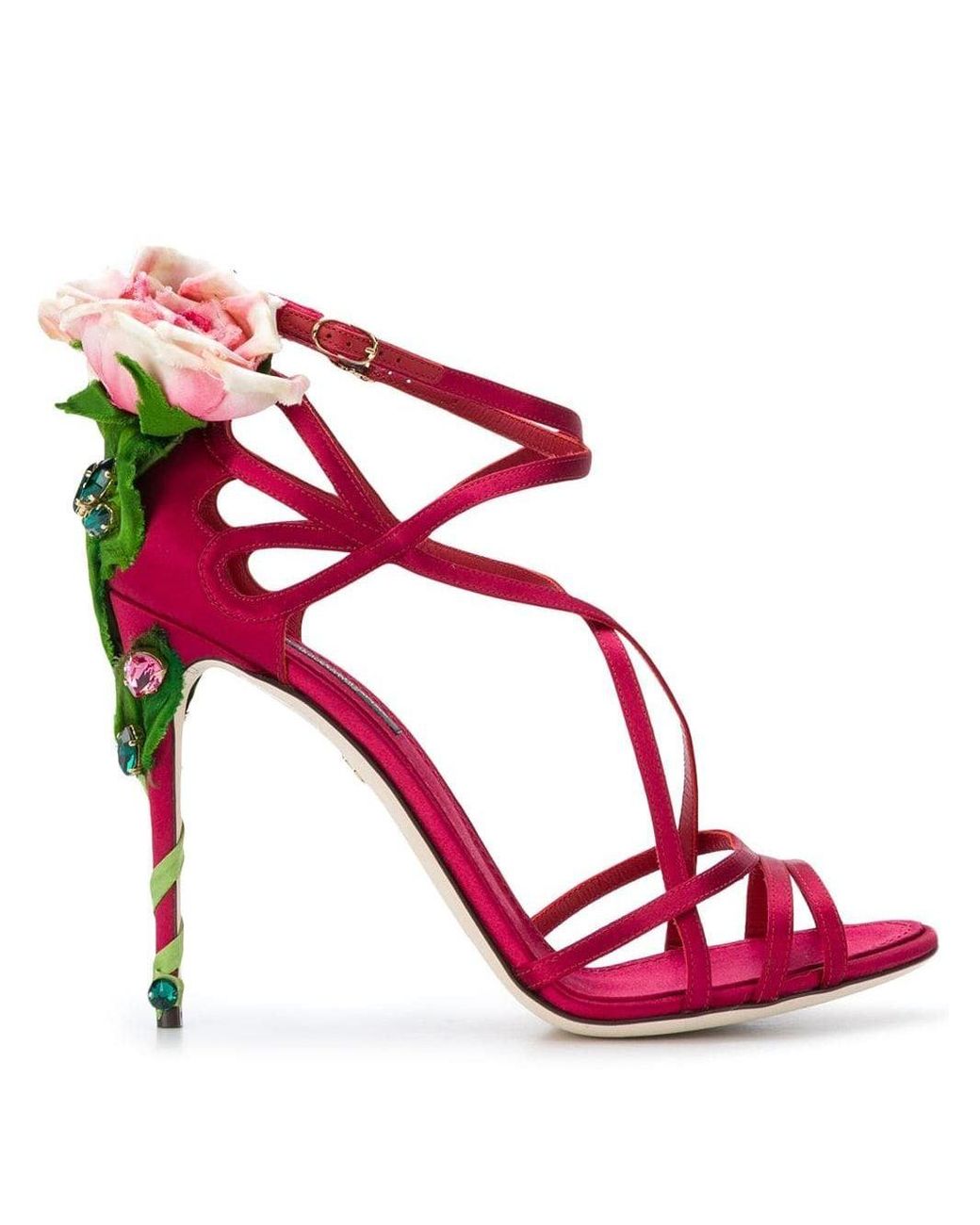 Dolce & Gabbana Satin Keira Rose Jewelled Sandals in Red - Save 60% - Lyst