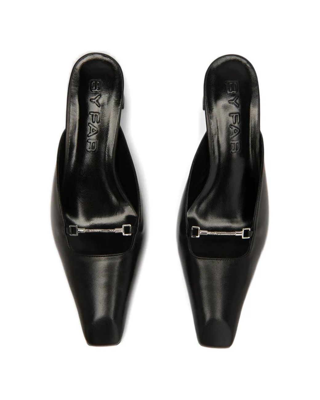 By Far Black Leda Square-Toe Mules