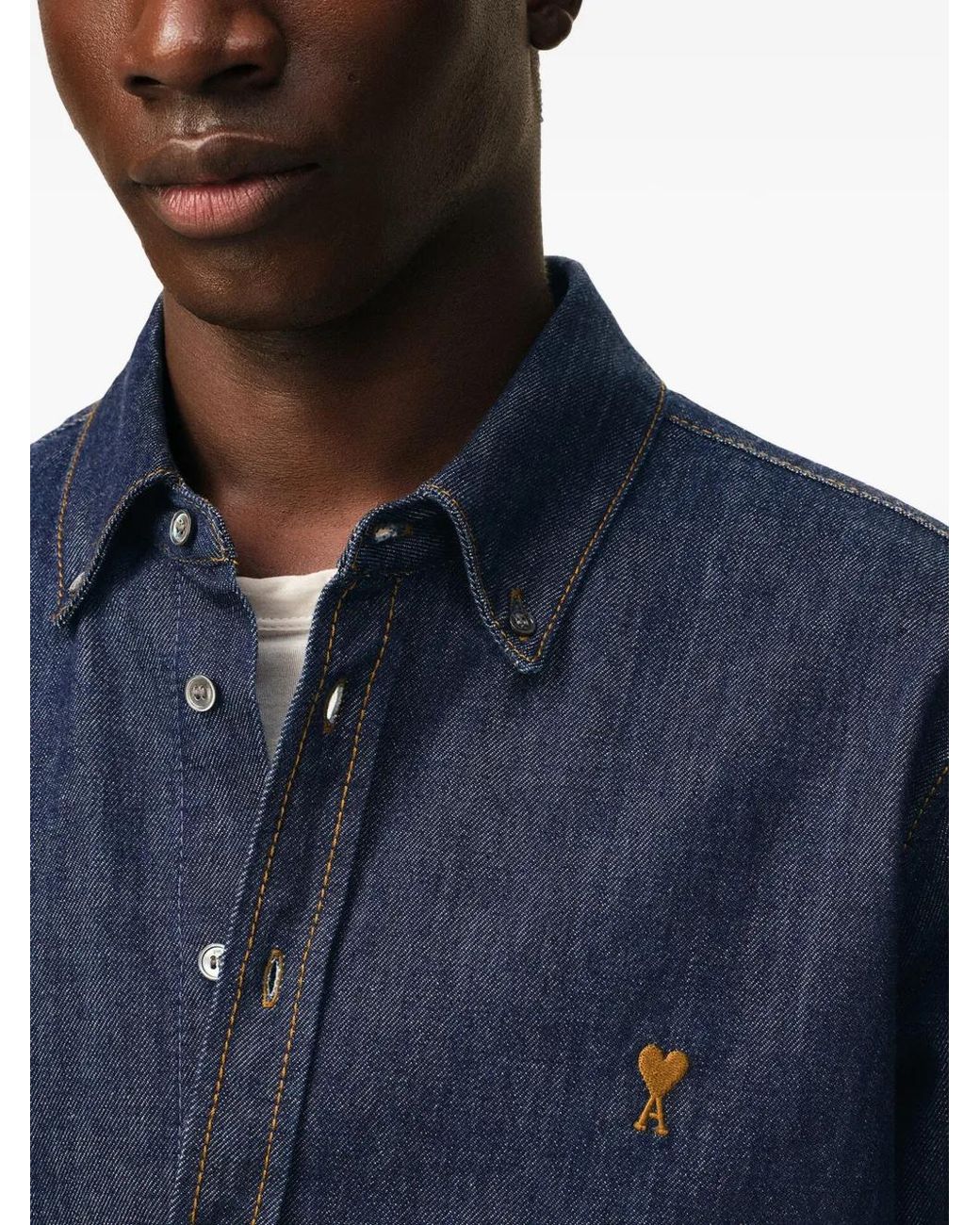 AMI Blue Denim Cotton Ami De Coeur Shirt