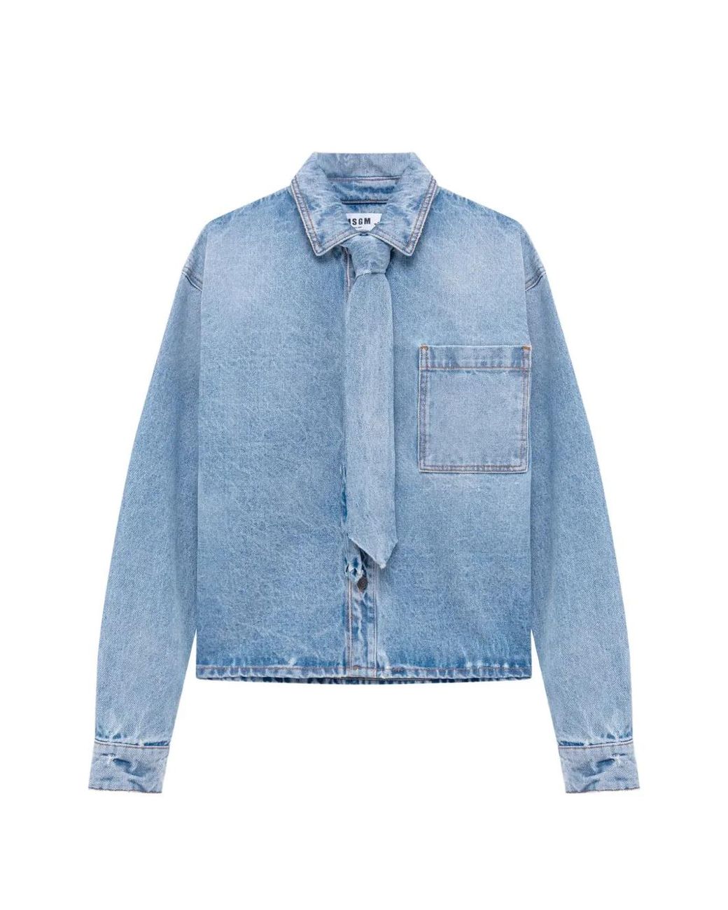 MSGM Blue Neck-Tie Denim Shirt for men