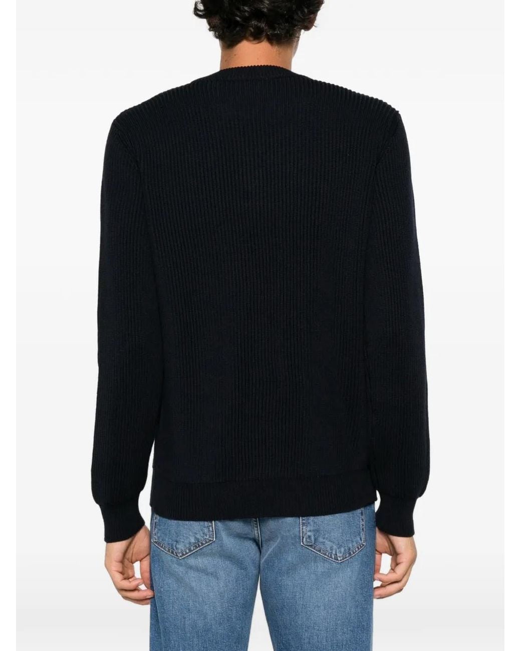 Roberto Collina Black Ribbed-Knit Wool Sweater for men