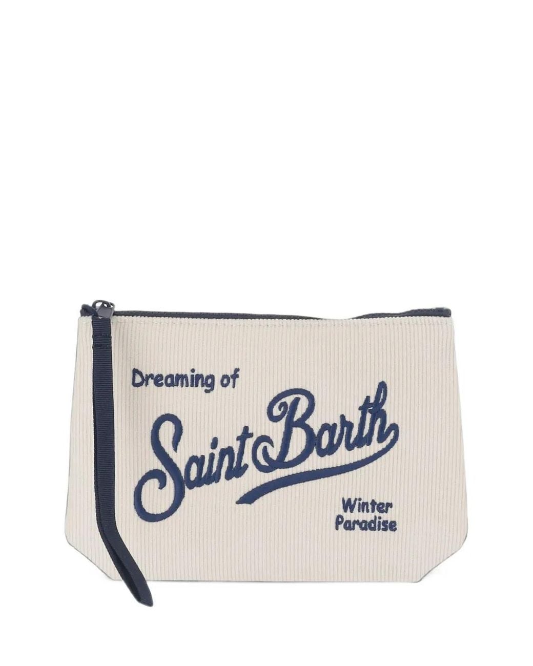 Mc2 Saint Barth White Aline Logo-Embroidered Corduroy Clutch Bag
