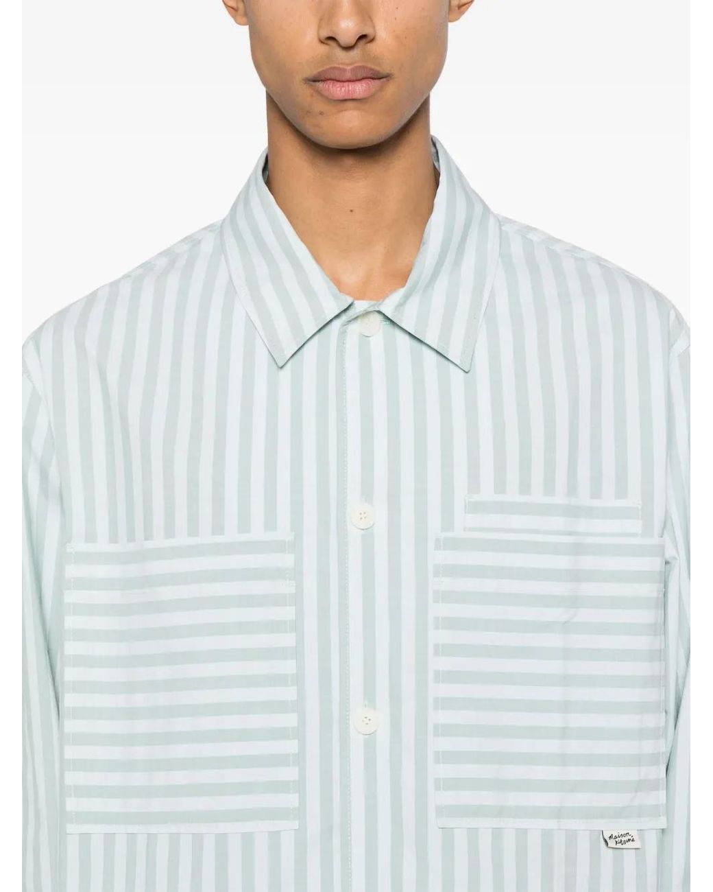 Maison Kitsuné Blue Striped Cotton Shirt for men