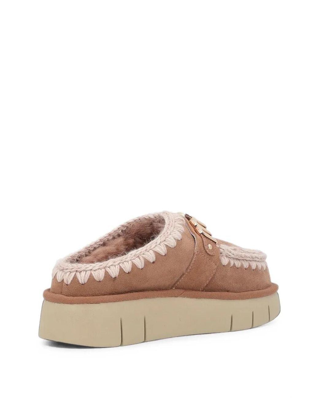 Mou Brown Bounce Crochet-Trim Clogs
