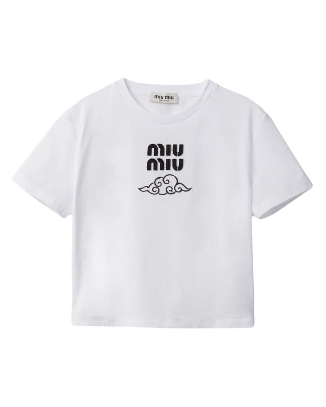 Miu Miu Logo-Embroidered Cotton T-Shirt in White | Lyst UK