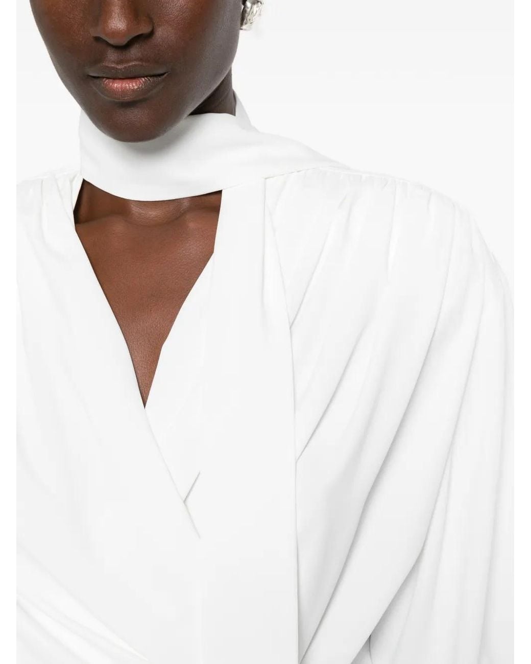 IRO White Scarf-Neck Draped Blouse