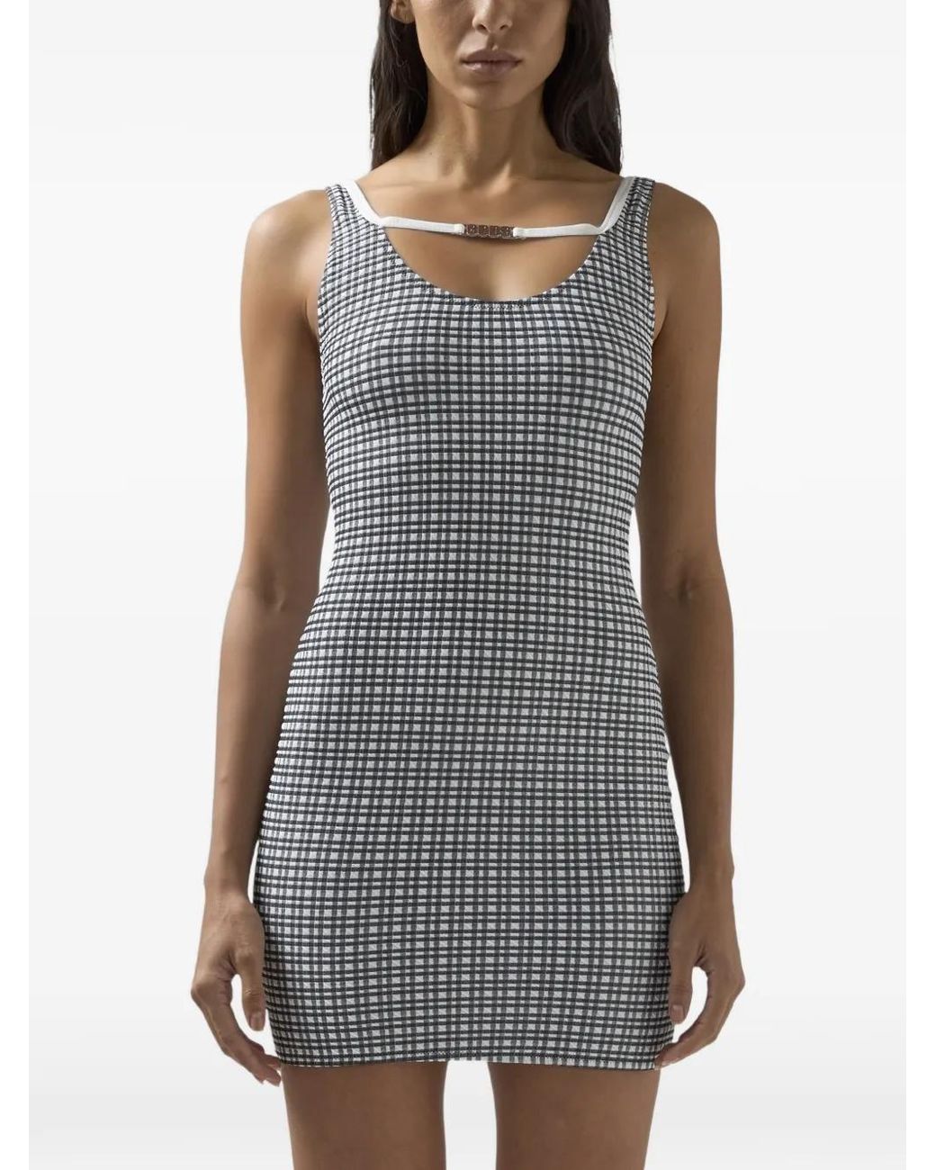 Gcds Gray Gingham-Pattern Mini Dress