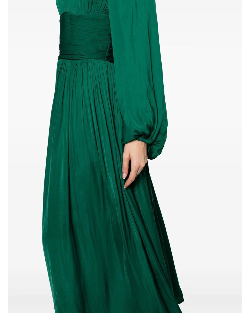 Baruni Green Poet-Sleeve Flared Maxi Dress