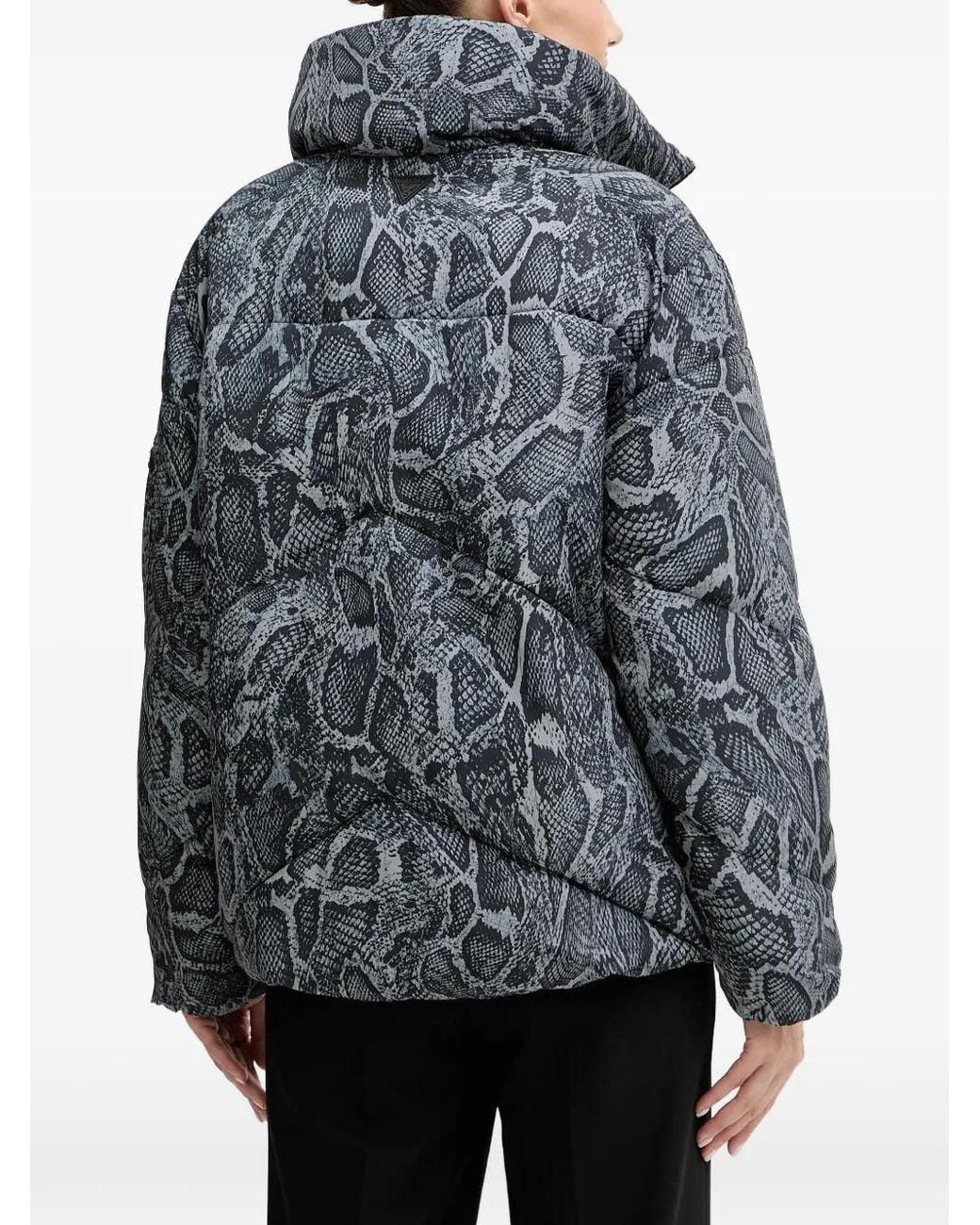 Guess Gray Printed Puffer Jacket
