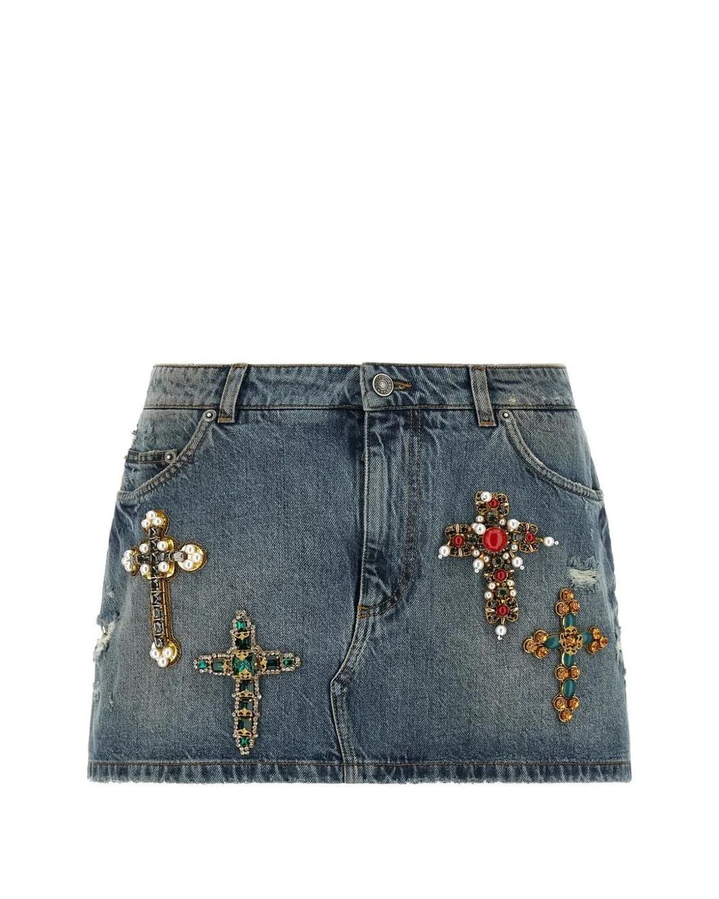 Dolce & Gabbana Blue Denim Miniskirt With Embroidery