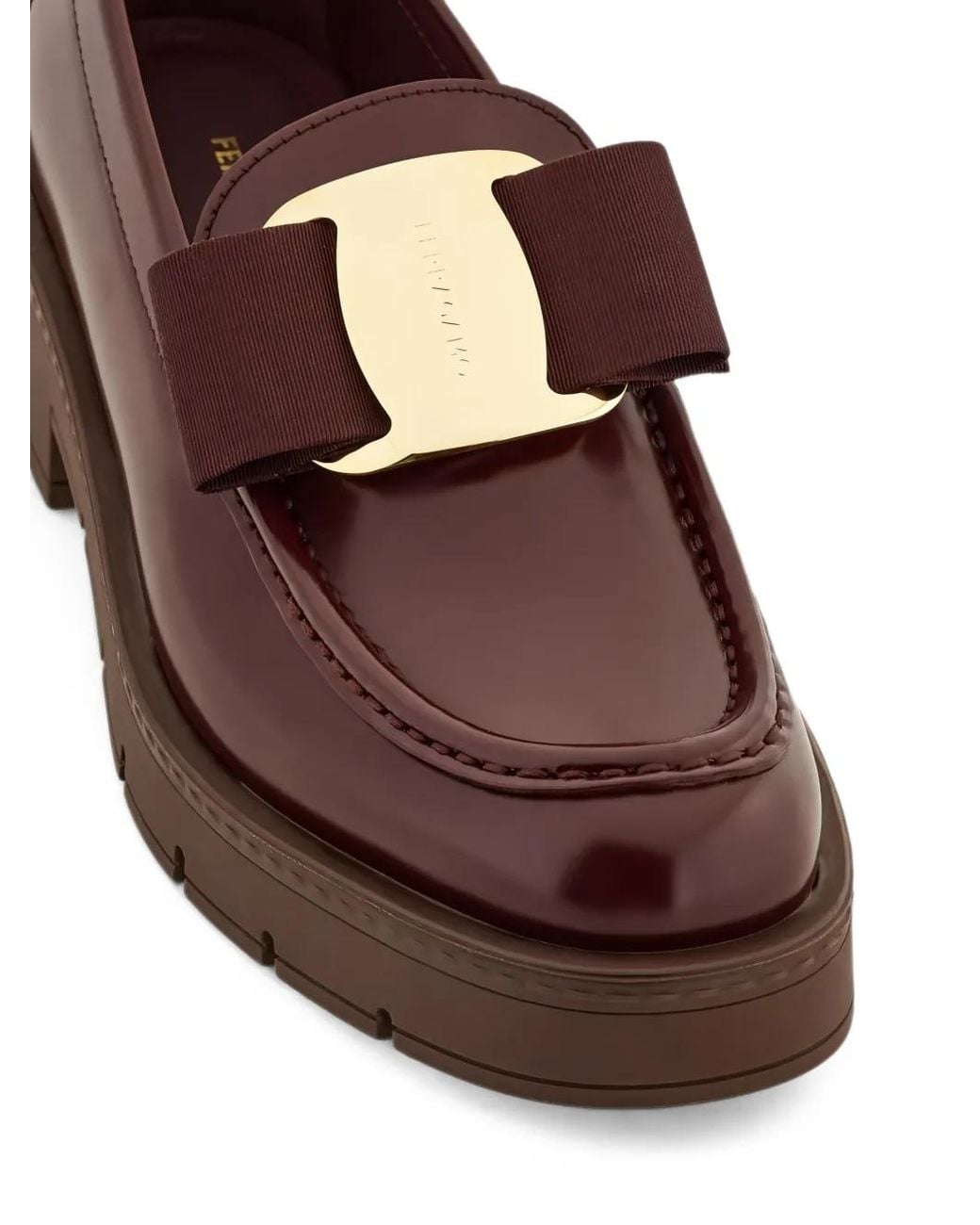Ferragamo Brown Vara Chunky-Sole Loafers