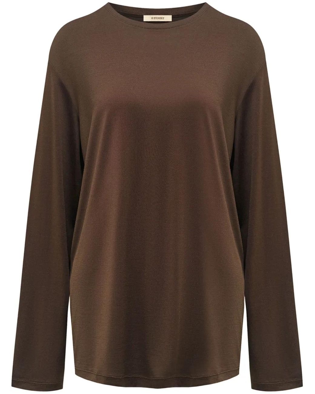 12 STOREEZ Brown Long-Sleeve Silk T-Shirt