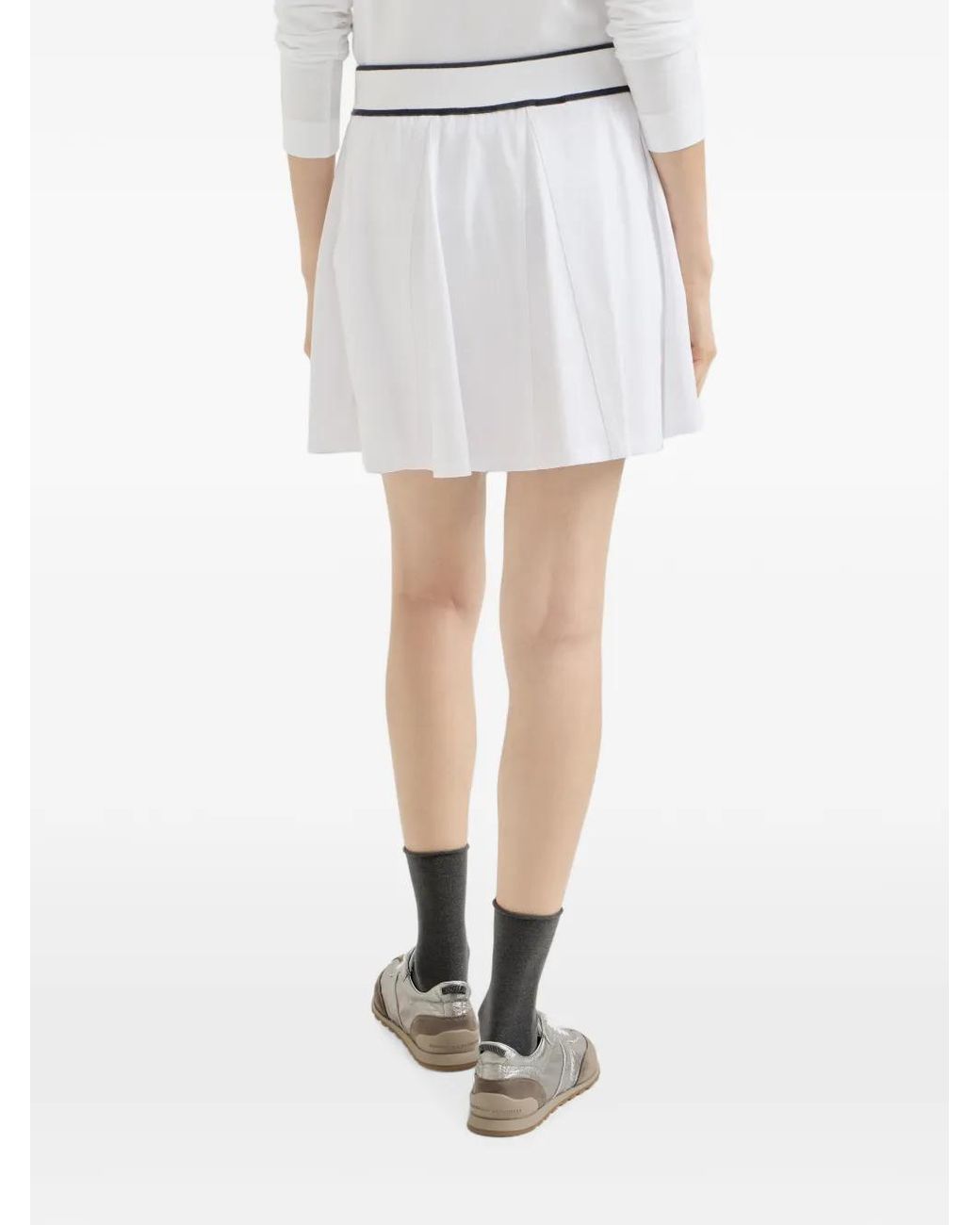 Brunello Cucinelli White Stretch-Cotton Piqué Mini Skirt With Logo