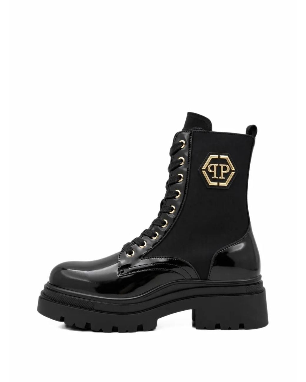 Philipp Plein Black Hexagon Patent-Finish Boots