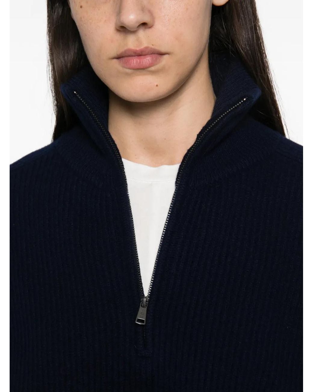 Mc2 Saint Barth Blue Ribbed-Knit Half-Zip Sweater
