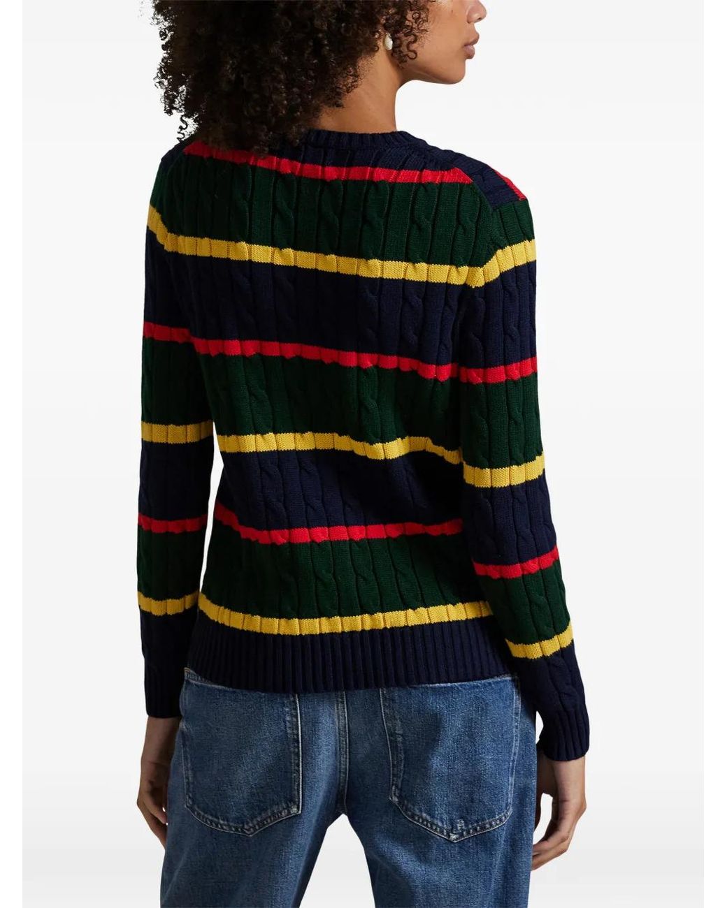 Polo Ralph Lauren Blue Striped-Pattern Cable-Knit Sweater