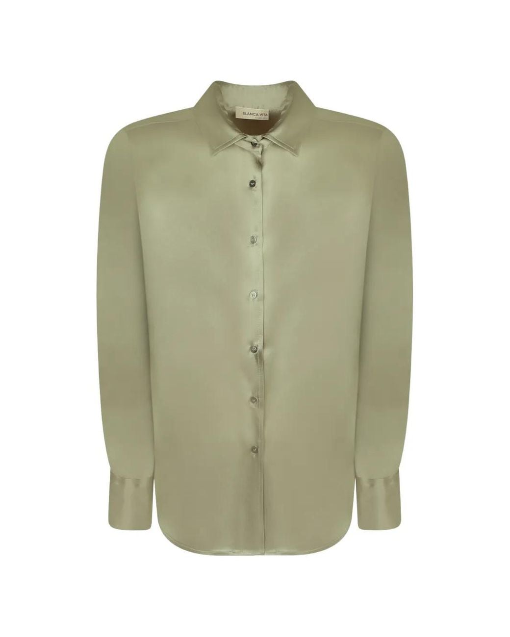 Blanca Vita Green Satin-Finish Button-Up Shirt