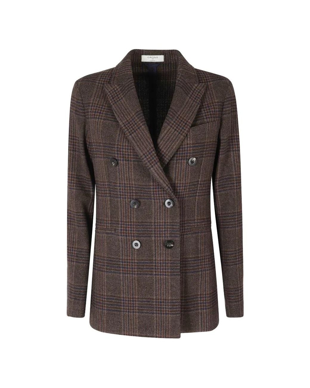 Circolo 1901 Brown Check-Pattern Double-Breasted Jacket