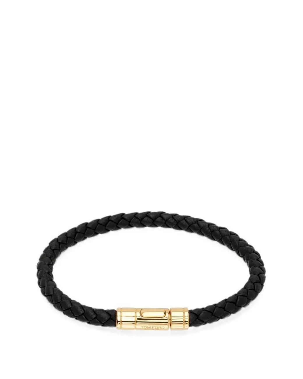 Tom Ford Black Woven Leather Bracelet for men