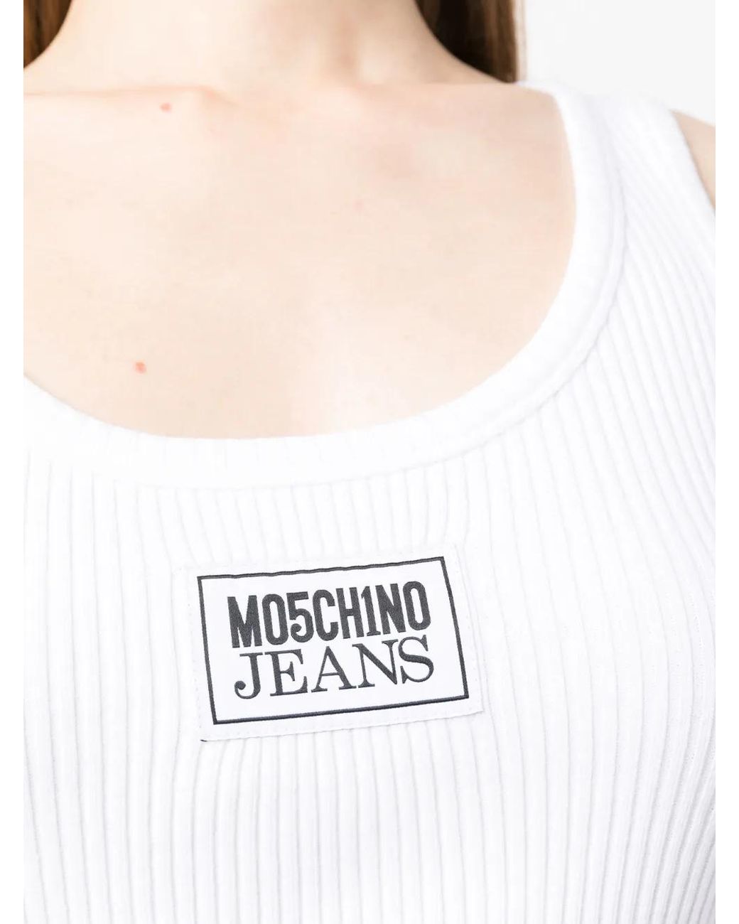 Moschino White Logo-Embroidered Ribbed Crop Top