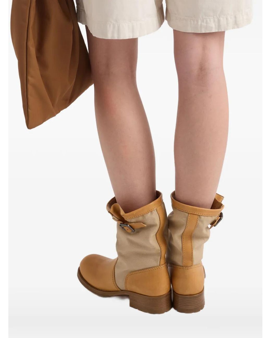 Prada Brown Leather And Canvas Boots