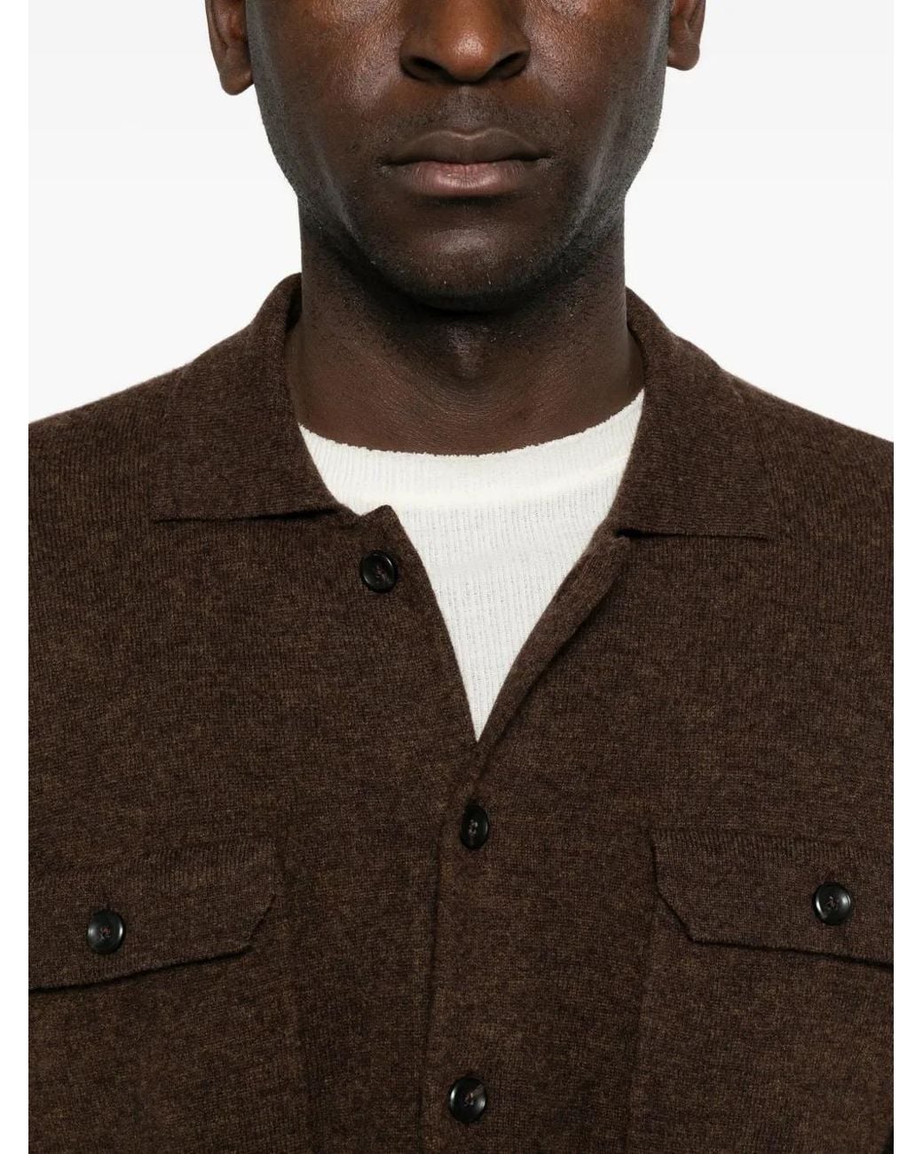Hōsio Brown Button-Up Chest-Pocket Cardigan for men