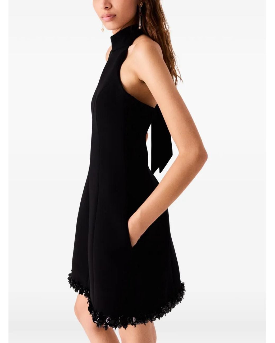 Maje Black Sequin-Embellished Halterneck Mini Dress