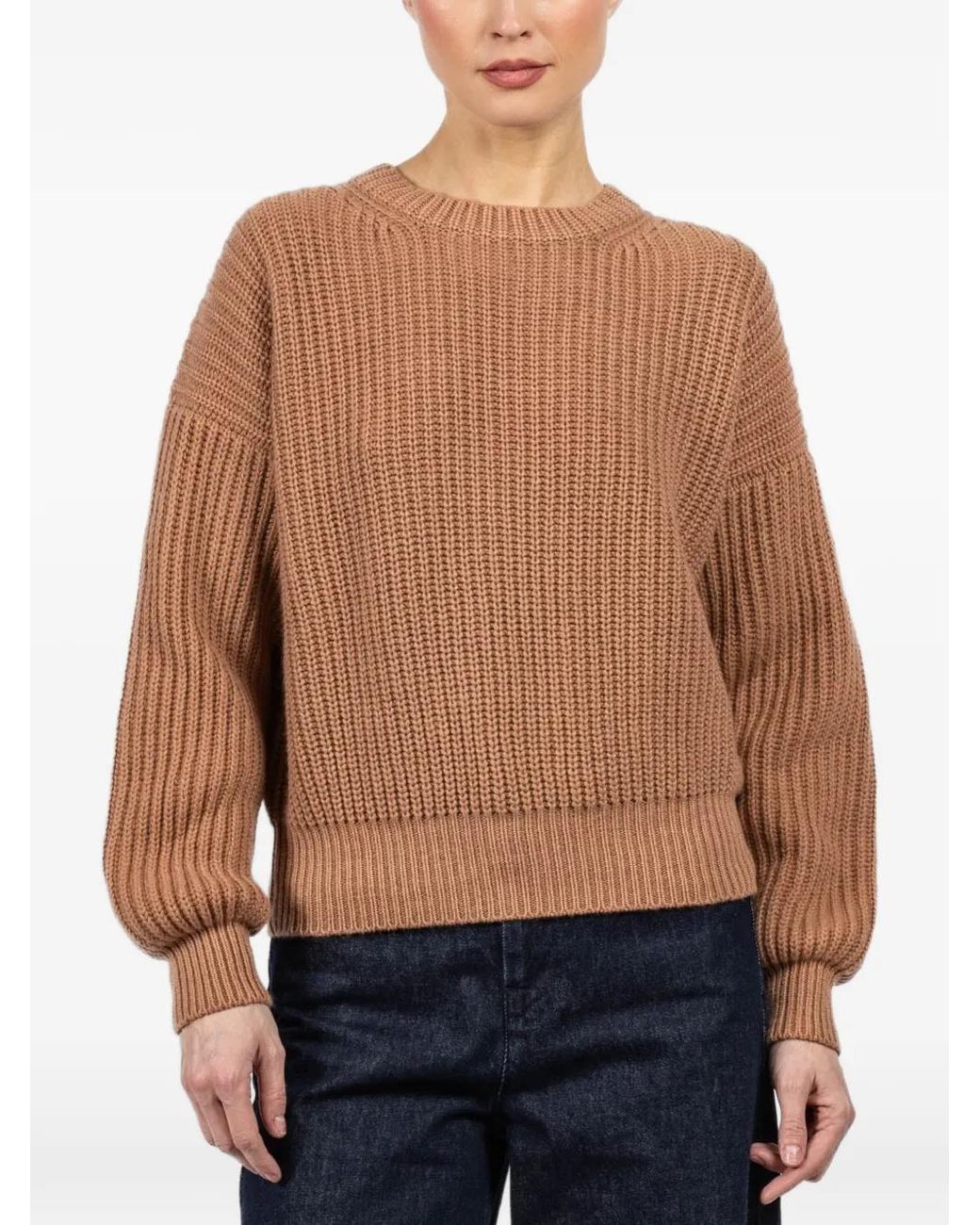 Iris Von Arnim Brown Balloon-Sleeve Knitted Sweater