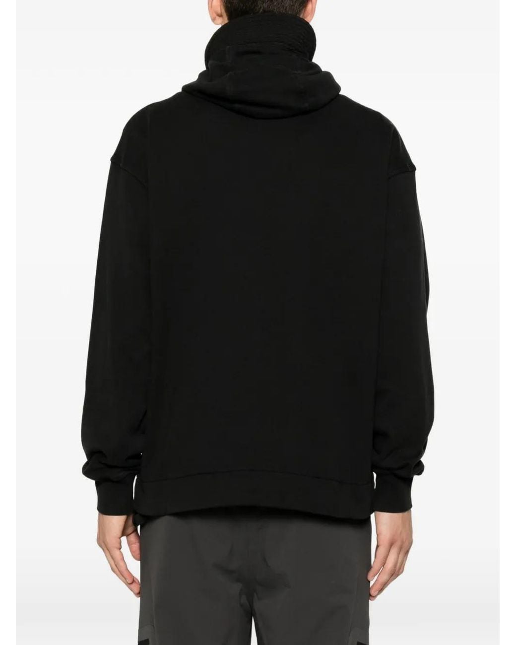 C P Company Black Diagonal Raised Fleece Mixed Boxy Hoodie for men