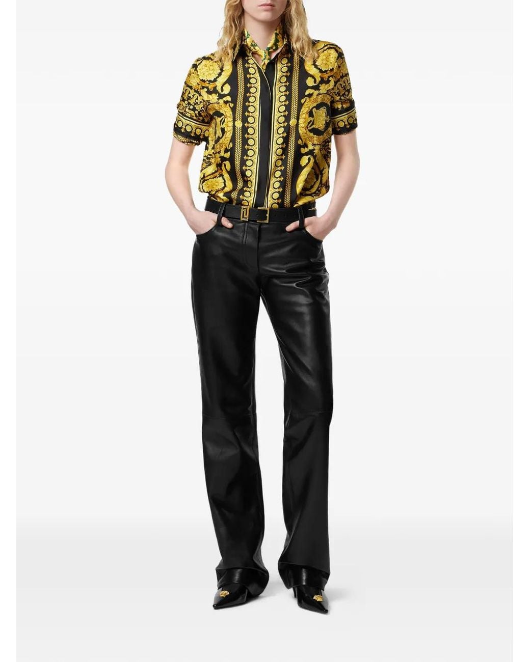 Versace Black Leather Trousers