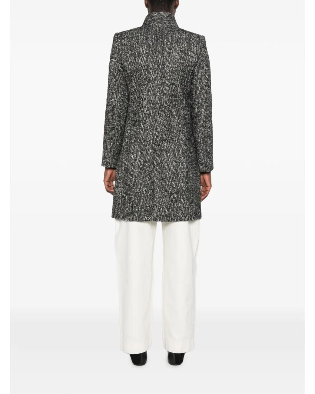 Fay Gray Herringbone-Pattern Funnel-Neck Coat