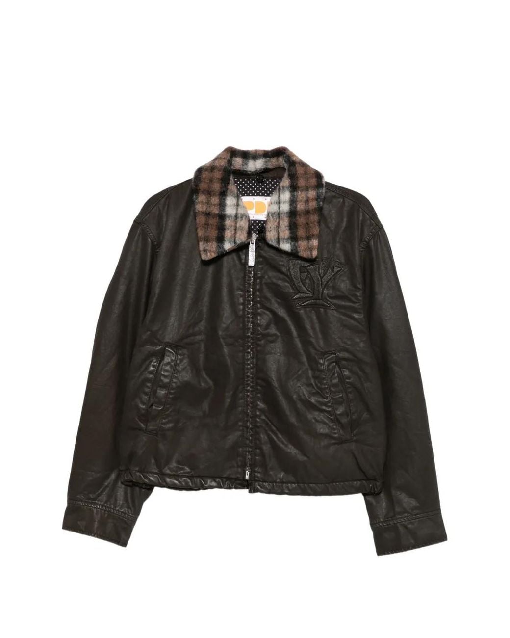 PDF Black Check-Collar Logo-Embossed Jacket for men