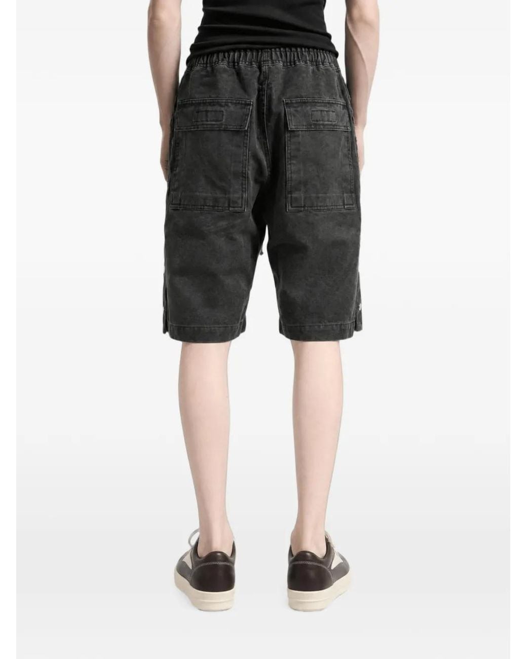 Rick Owens Gray Press-Stud Drawstring Shorts for men