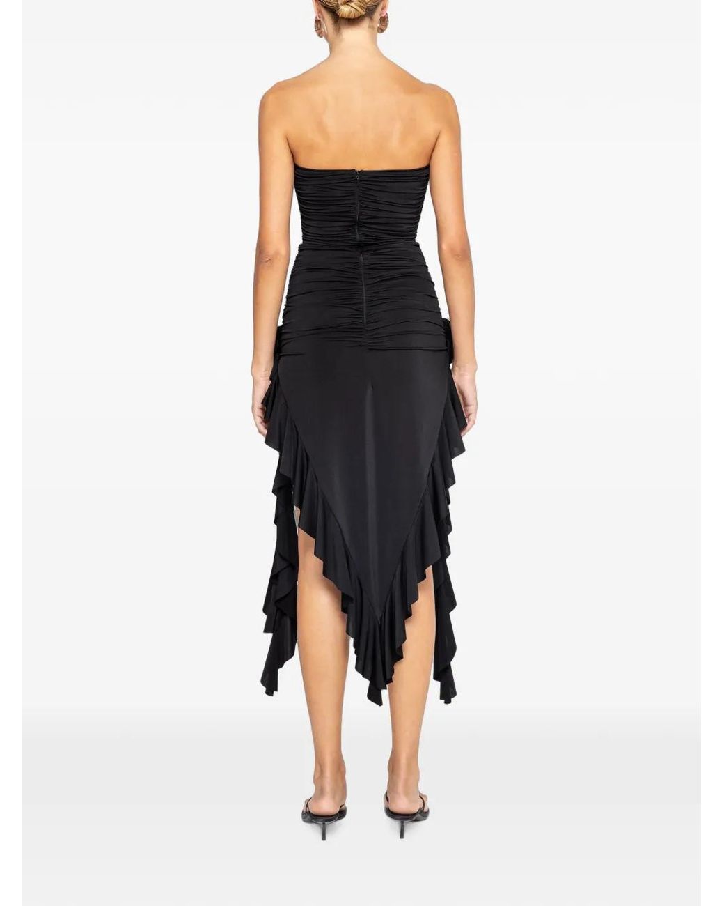 Nissa Black Floral-Appliqué Midi Dress