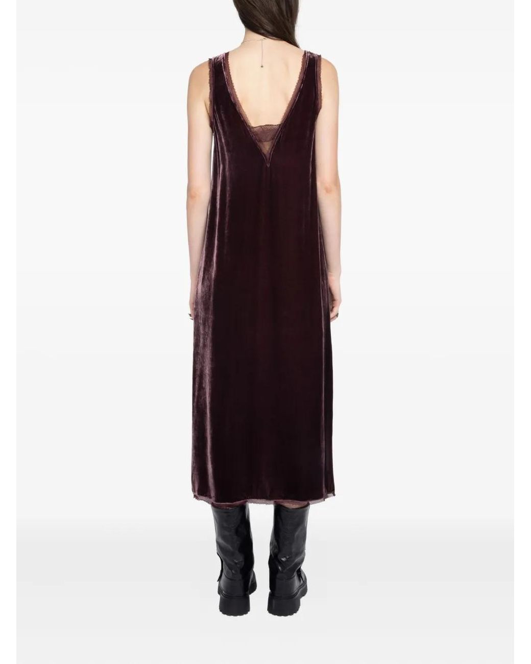 Zadig & Voltaire Purple Lace-Insert Midi Dress