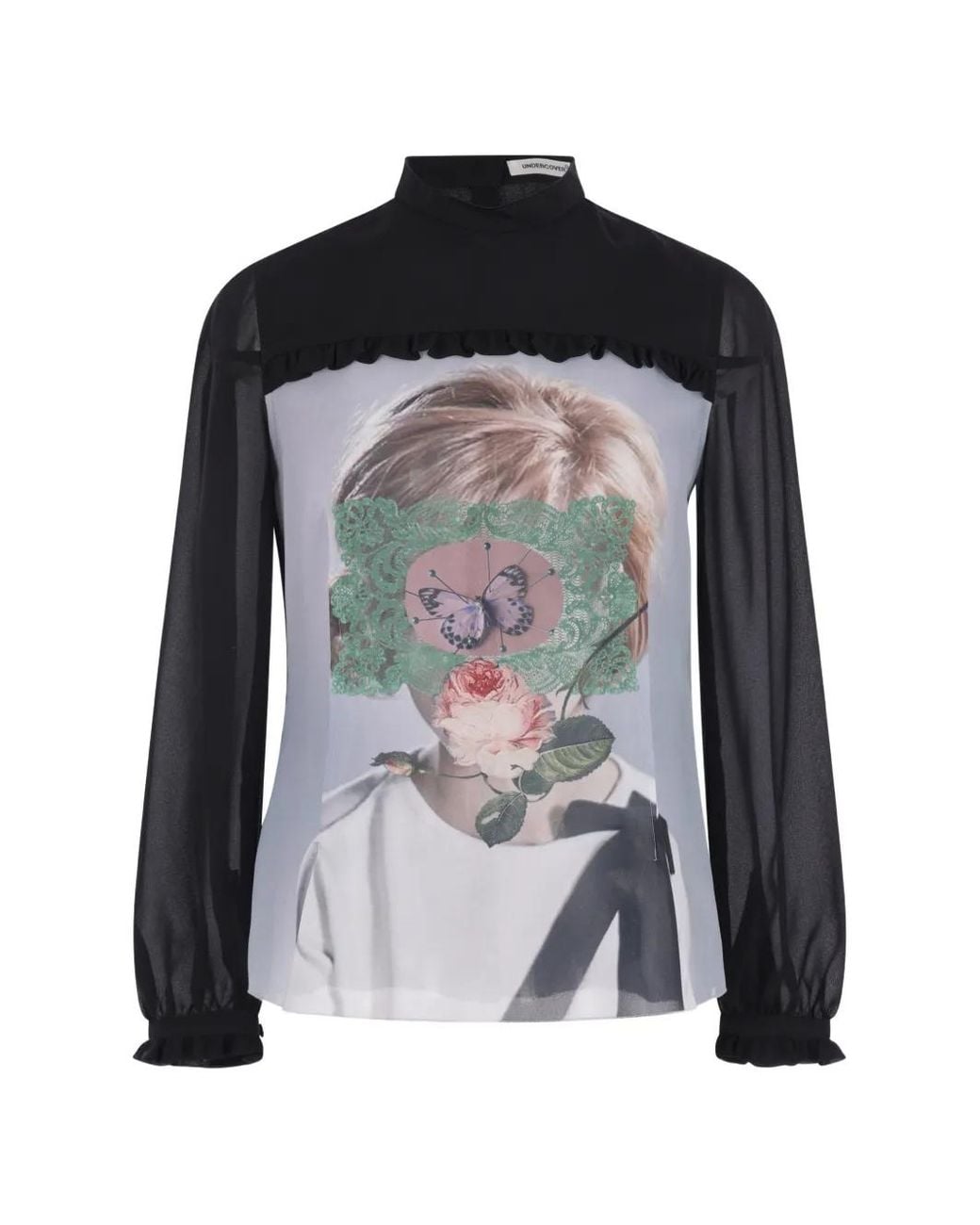 Undercover Black Graphic-Print Ruffled Blouse