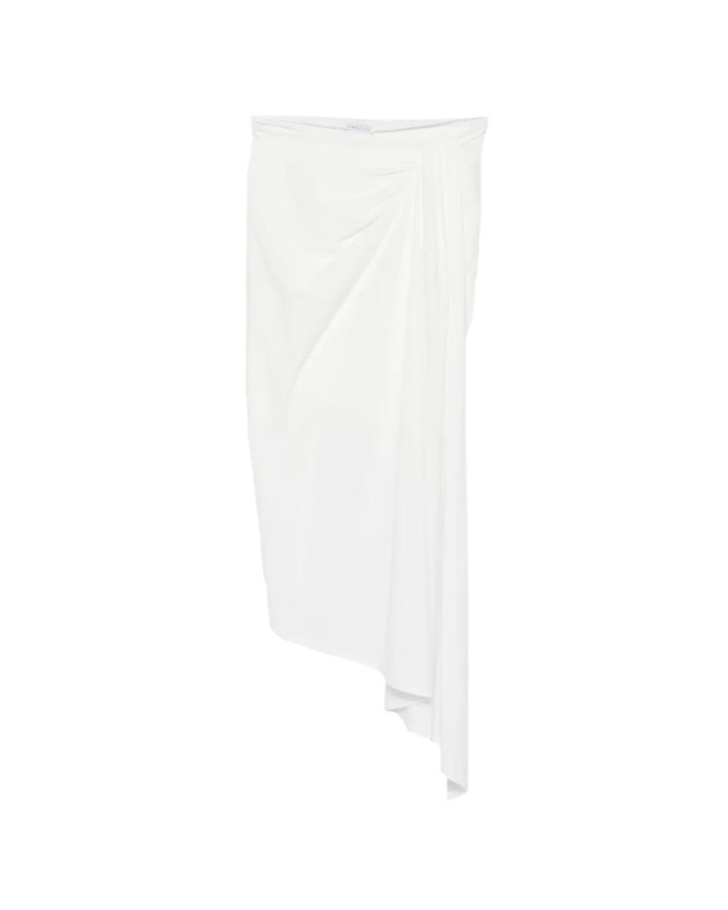 Amazuìn White Emma Gathered Asymmetric Midi Skirt