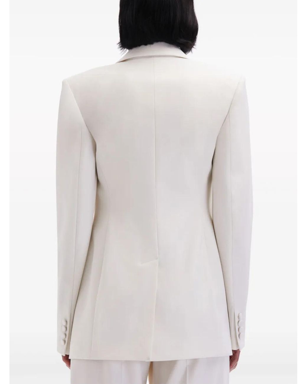 Oscar de la Renta Natural Button-Detail Virgin-Wool Blazer